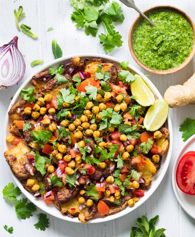 Samosa Chaat Smashed Potatoes