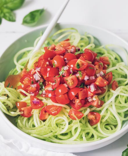 Cucumber Noodles With Bruschetta